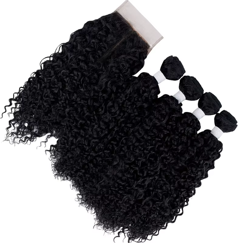 Lot de 4 mèches de cheveux synthétiques bouclés crépus avec closure 4x4