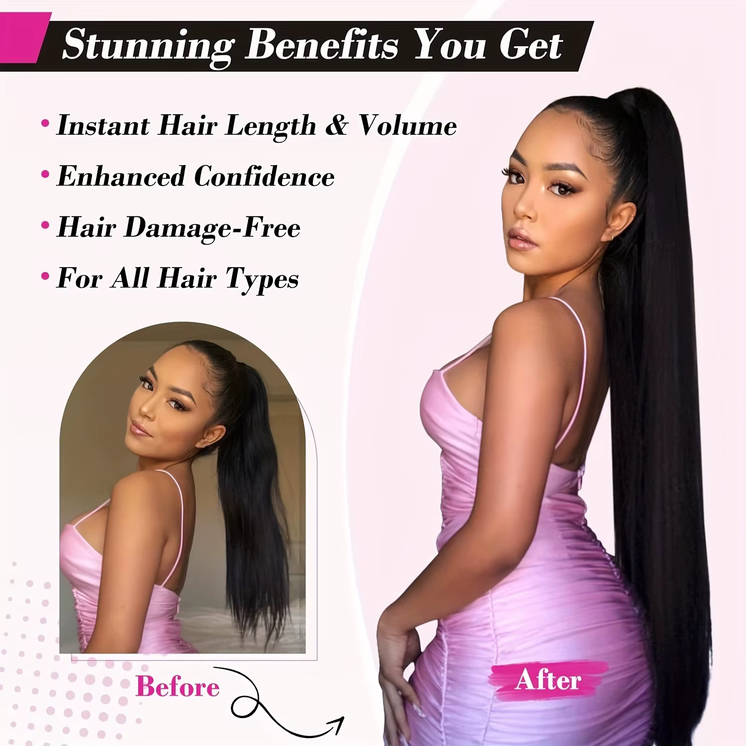 10-26 pouces longue droite cordon queue de cheval Extensions 100% cheveux humains enrouler autour du Clip