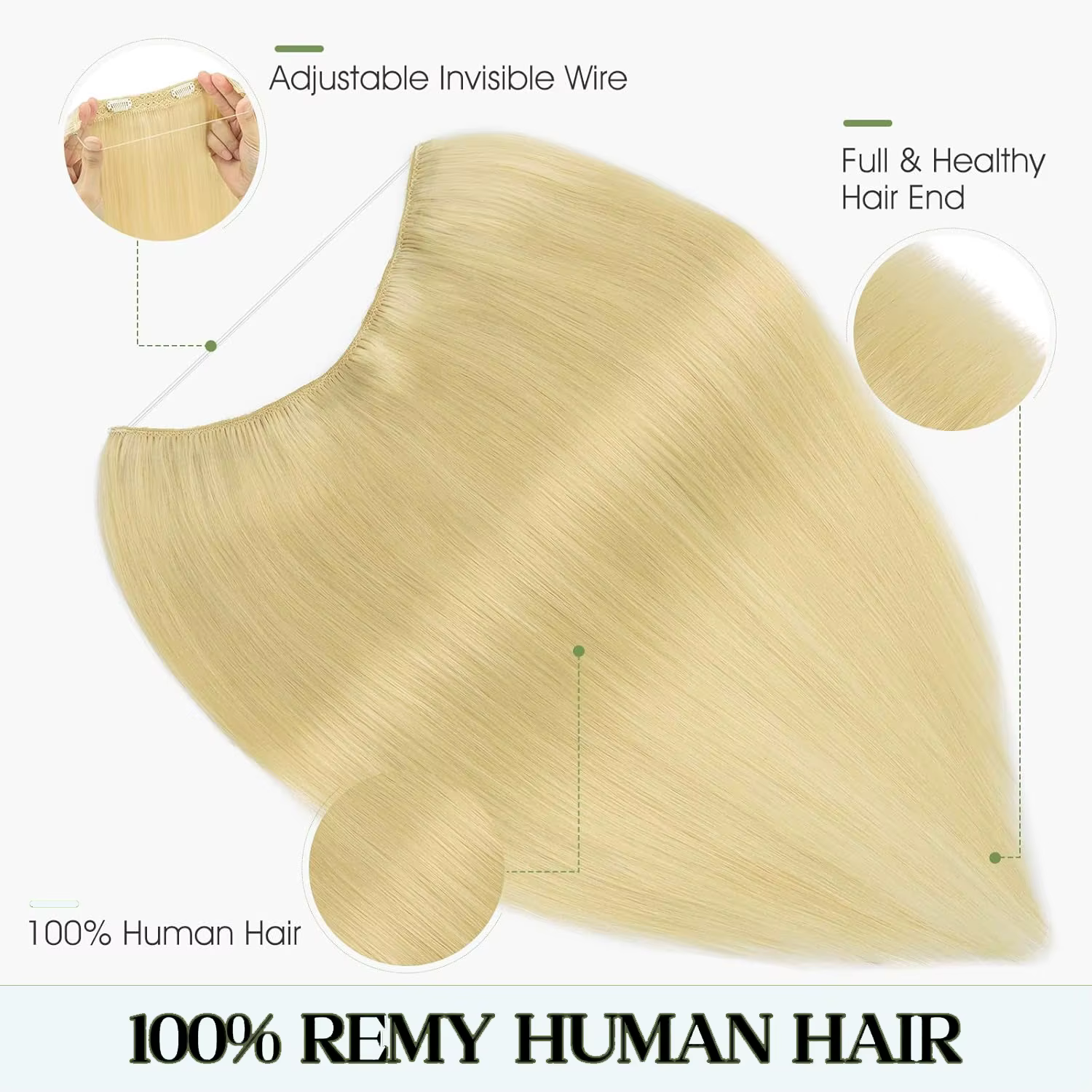Extensions de cheveux blonds Halo de 20 pouces