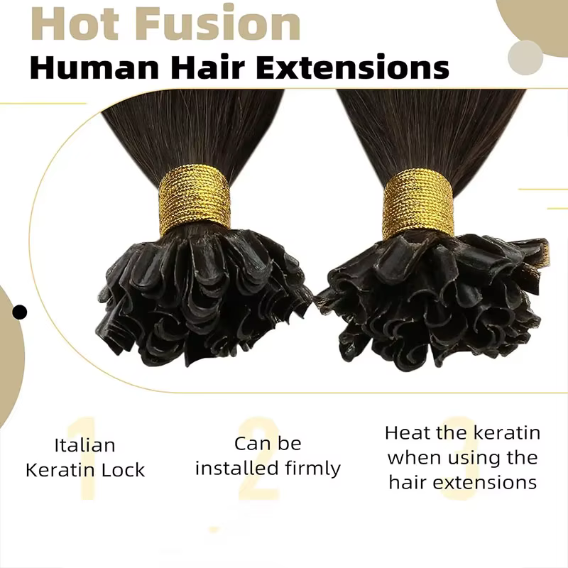 Extensions de cheveux en U, 100% cheveux humains naturels, kératine pré-collée, fusion à chaud, pointe en forme de clou, balayage, extensions lisses et soyeuses