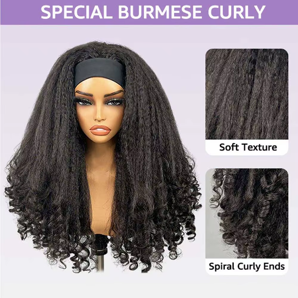 Kinky droite birman bouclés 3 en 1 demi perruques Yaki