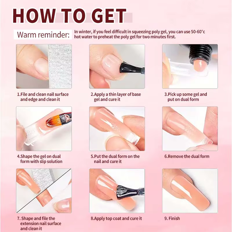 8 pièces/ensemble Poly Extension Gel ensemble Nail Art Polygels Kit clair blanc couleur ongles UV Gel pointe forme acrylique ongles Gel tranche brosse Kit