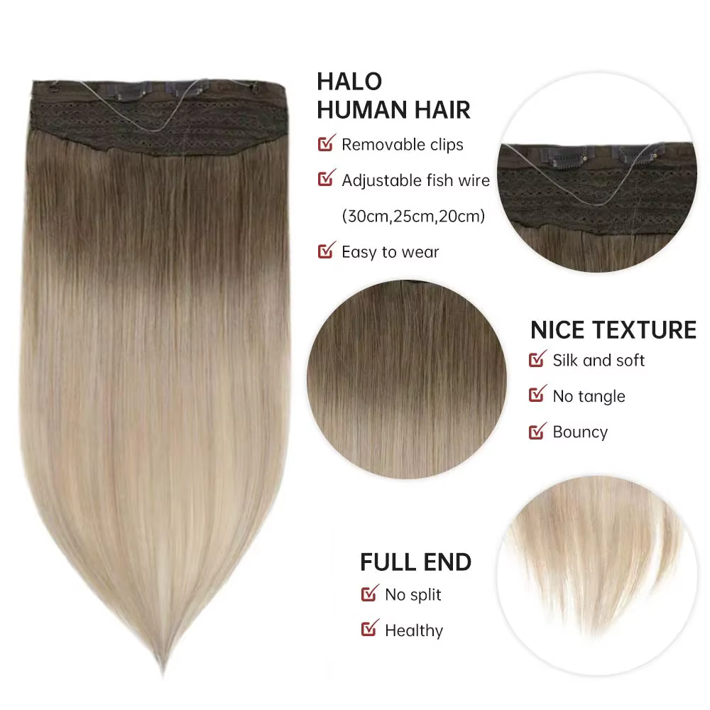 LaaTyo-Extension de cheveux de fil de pêche pour femme, 100% vrais cheveux humains brésiliens, ligne de poisson naturelle droite, cheveux de trame, 12-20 pouces
