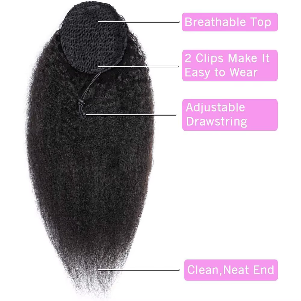 Queue de cheval lisse et bouclée en cheveux humains