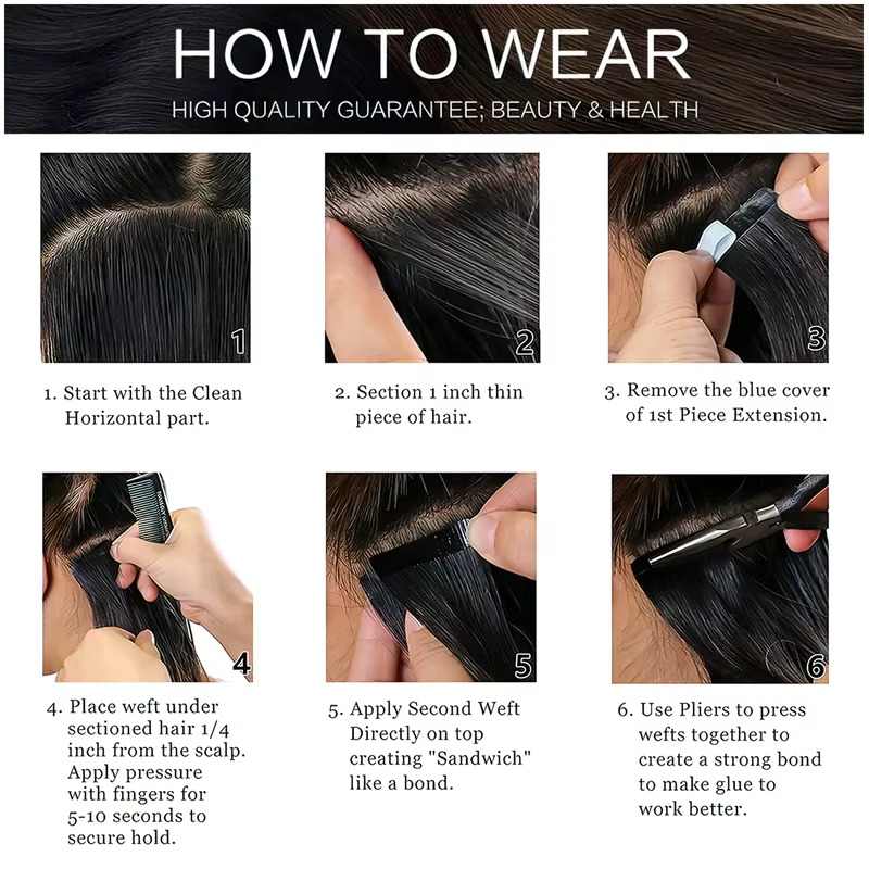 Extensions de cheveux à bandes adhésives