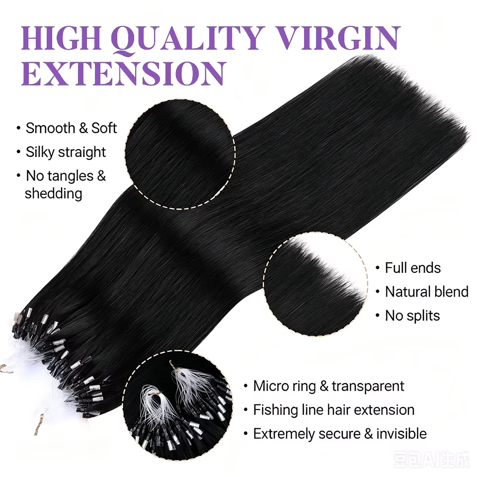 Extensions de cheveux humains Remy lisses à micro-boucles