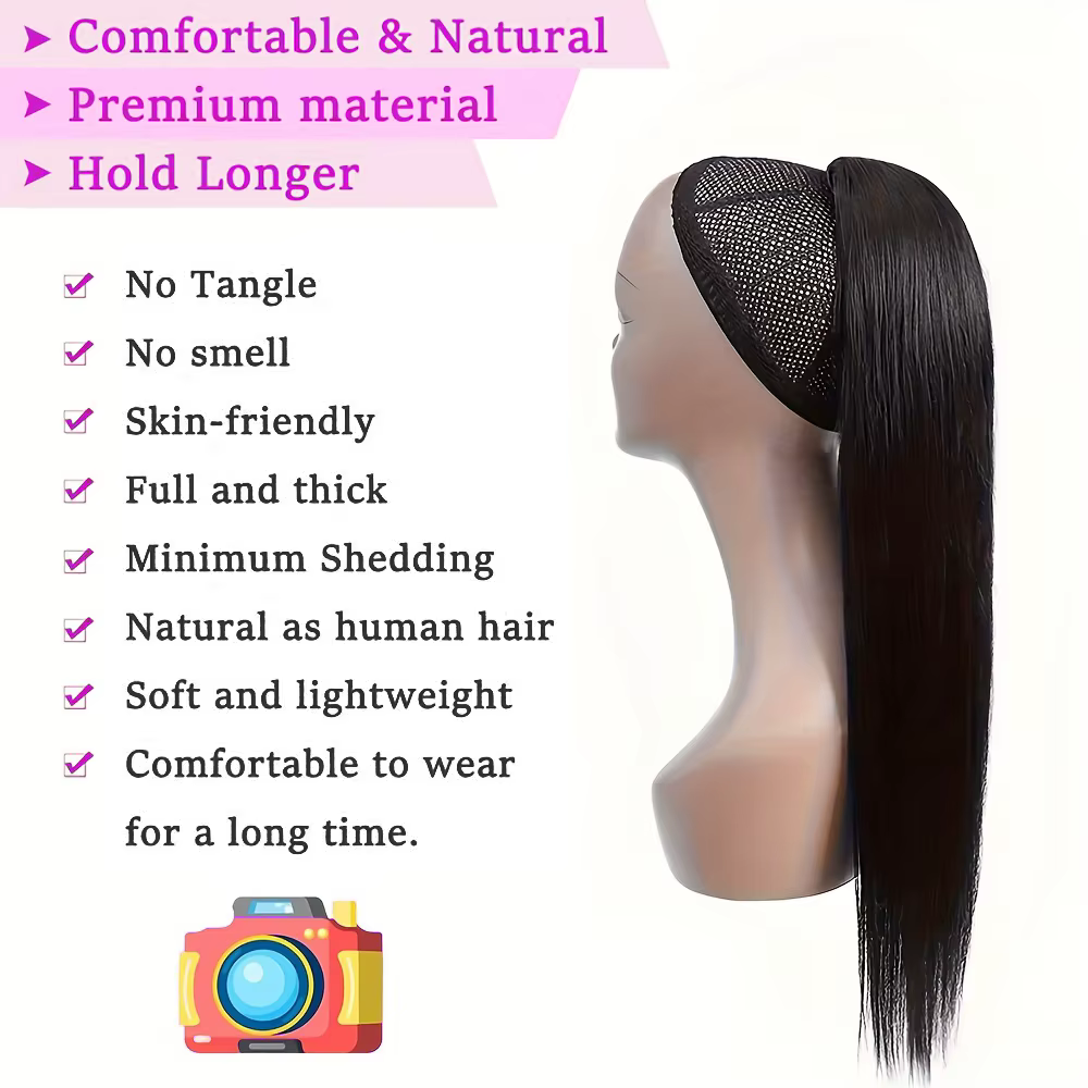 10-26 pouces longue droite cordon queue de cheval Extensions 100% cheveux humains enrouler autour du Clip