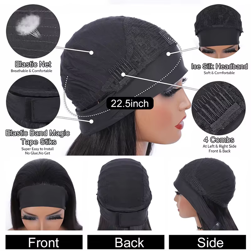 Perruques bandeau 200 densité en cheveux humains pour femmes