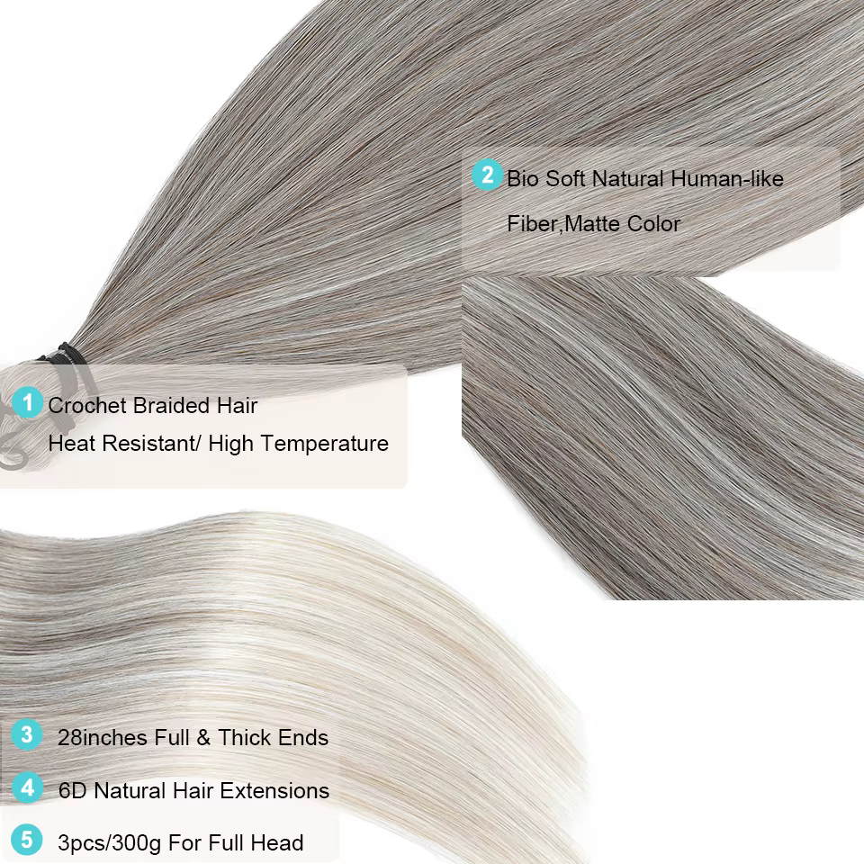 Magicae Crochet tressage Ombre blond 27/613 synthétique soyeux Extensions de cheveux raides 28 pouces 300 grammes 3 pièces/lot résistant à la chaleur