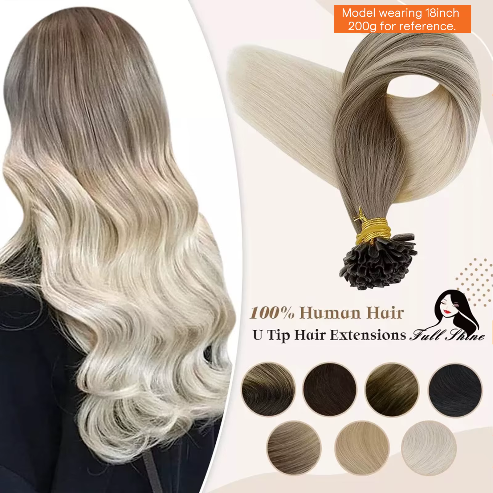 Extensions de cheveux humains pleine brillance U pointe Fusion