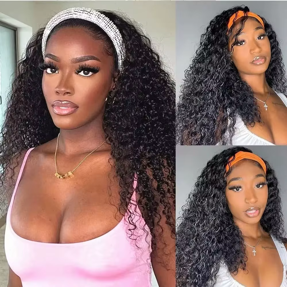 Bandeau perruque cheveux humains crépus bouclés sans colle