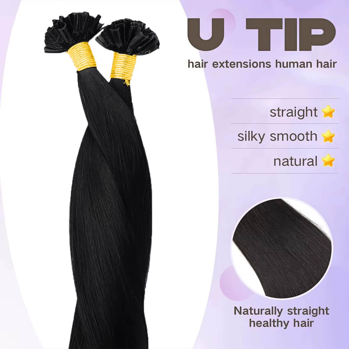 Extensions de cheveux humains U Tip 50G pointe d'ongle pré-collée Extensions Ktip de Fusion chaude cheveux doux droits noir naturel 50 brins/paquet