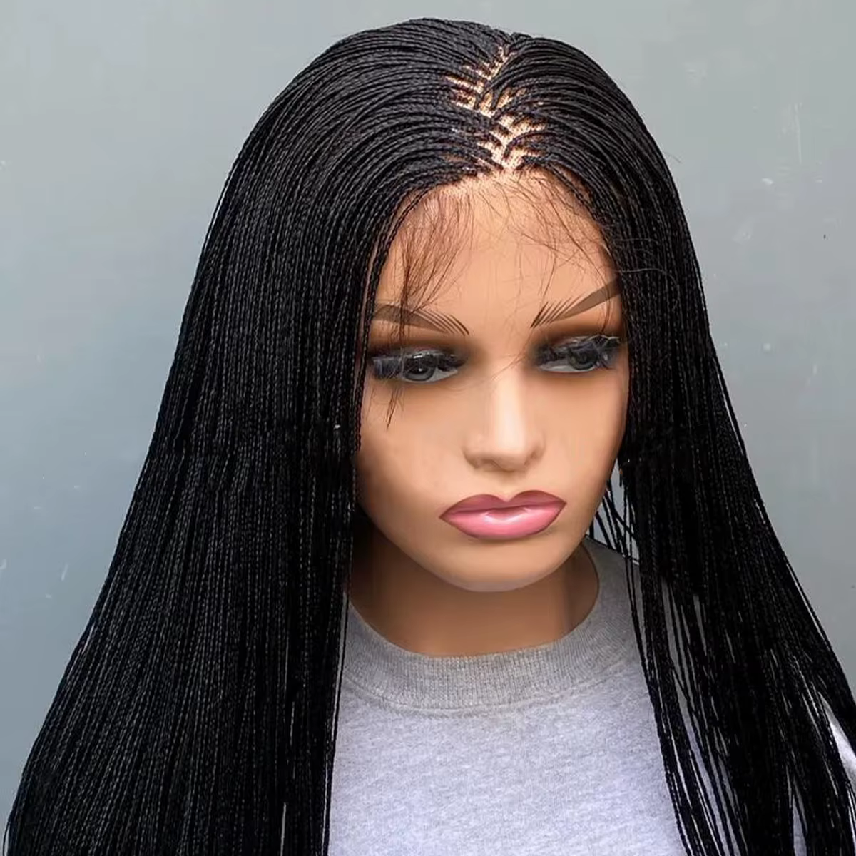 Perruque tressée sans colle avec micro-tresses sur dentelle HD 5x5