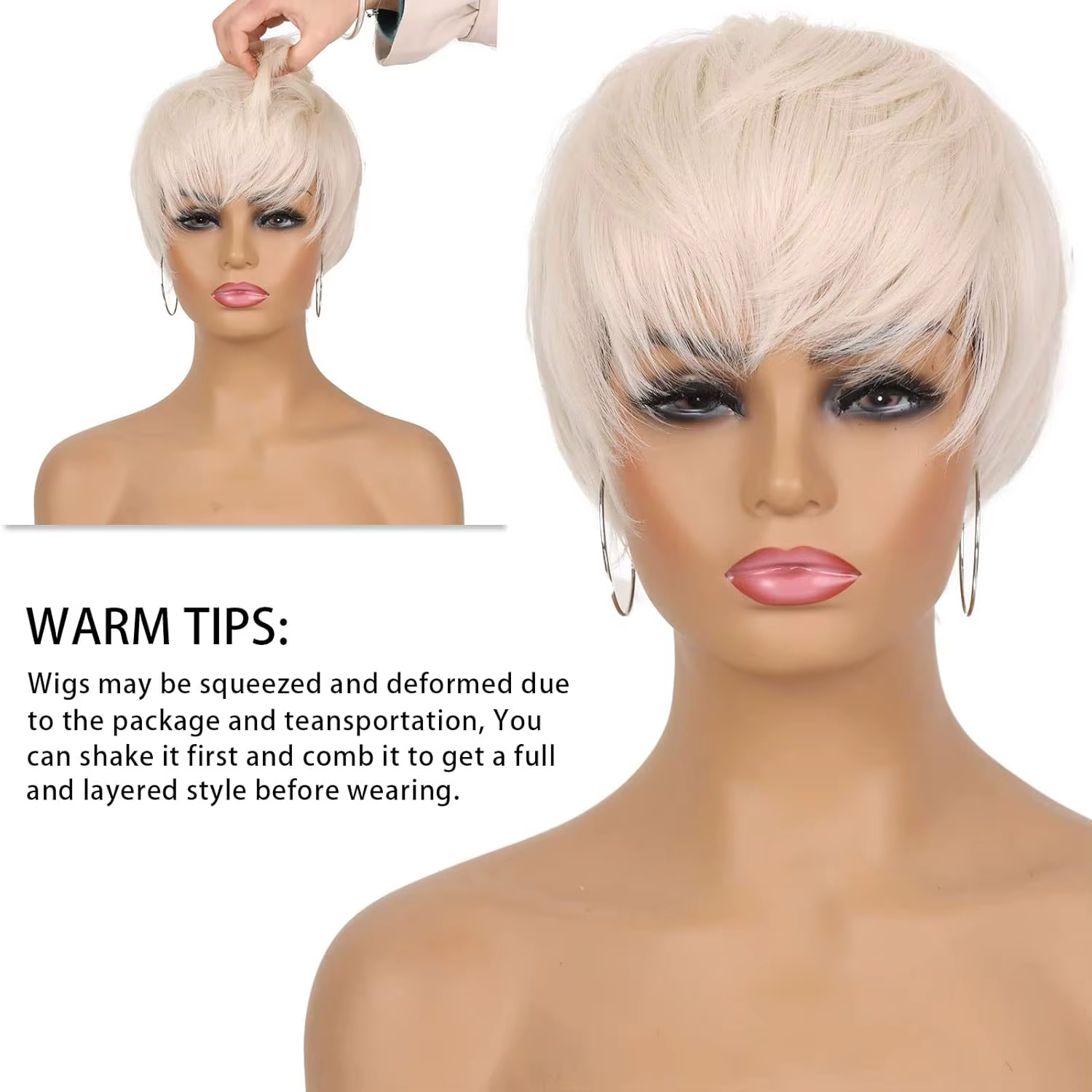 Perruques Pixie blondes platine pour dos femmes