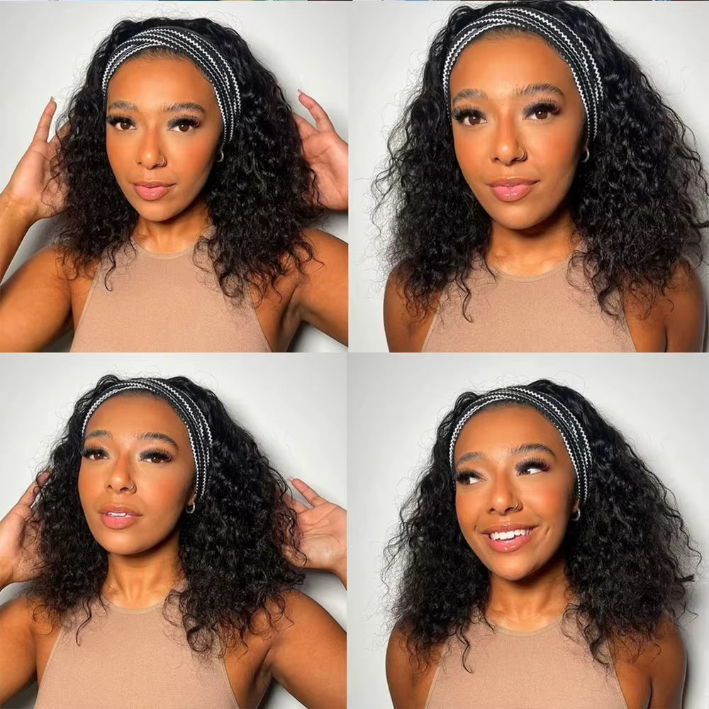 Crépus bouclés bandeau perruque cheveux humains pleine Machine faite 180% densité sans colle perruques