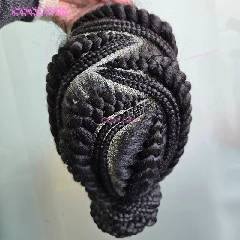 Perruque tressée sans colle avec chignon cornrow
