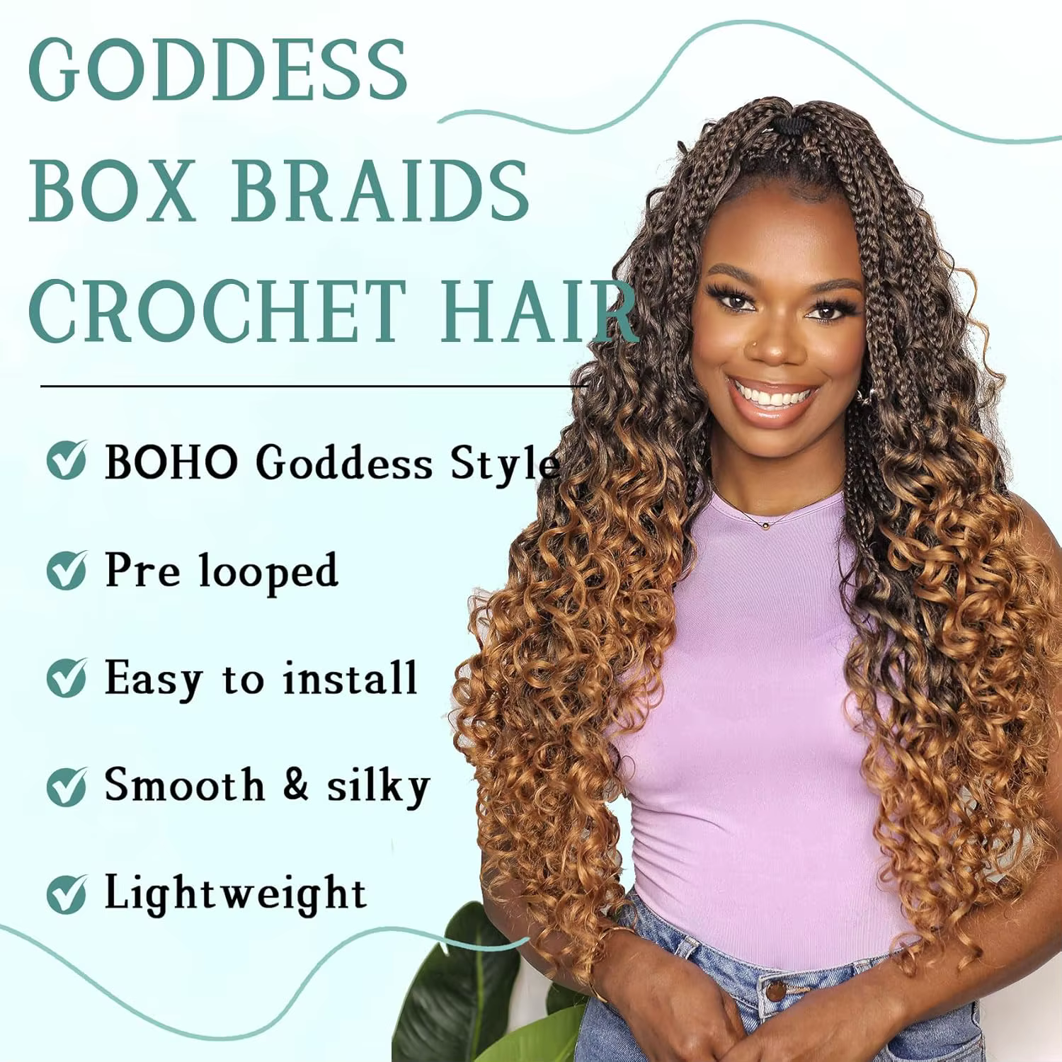 Déesse Boho boîte tresses Crochet cheveux avec extrémités bouclées 1 pièces synthétique pré-bouclé Crochet boîte tressage Extensions de cheveux pour les femmes