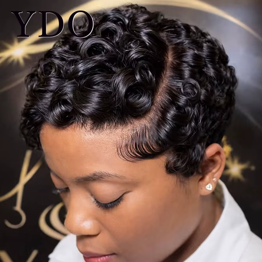 Chioma bouclés Pixie sans colle 4x4 HD dentelle fermeture perruque 13X4 HD pleine frontale