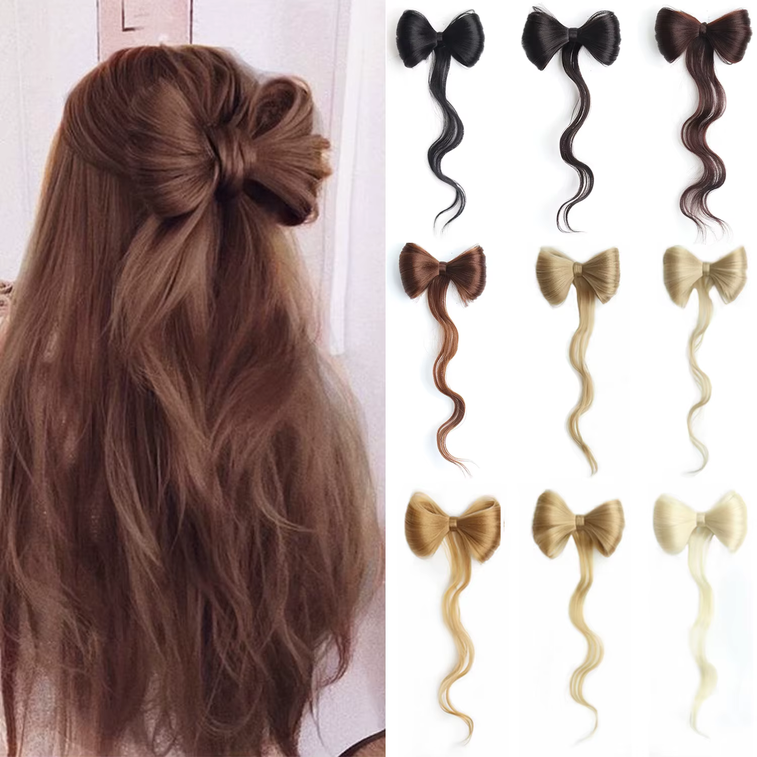 Extensions capillaires synthétiques en forme de pince à griffes avec nœud papillon