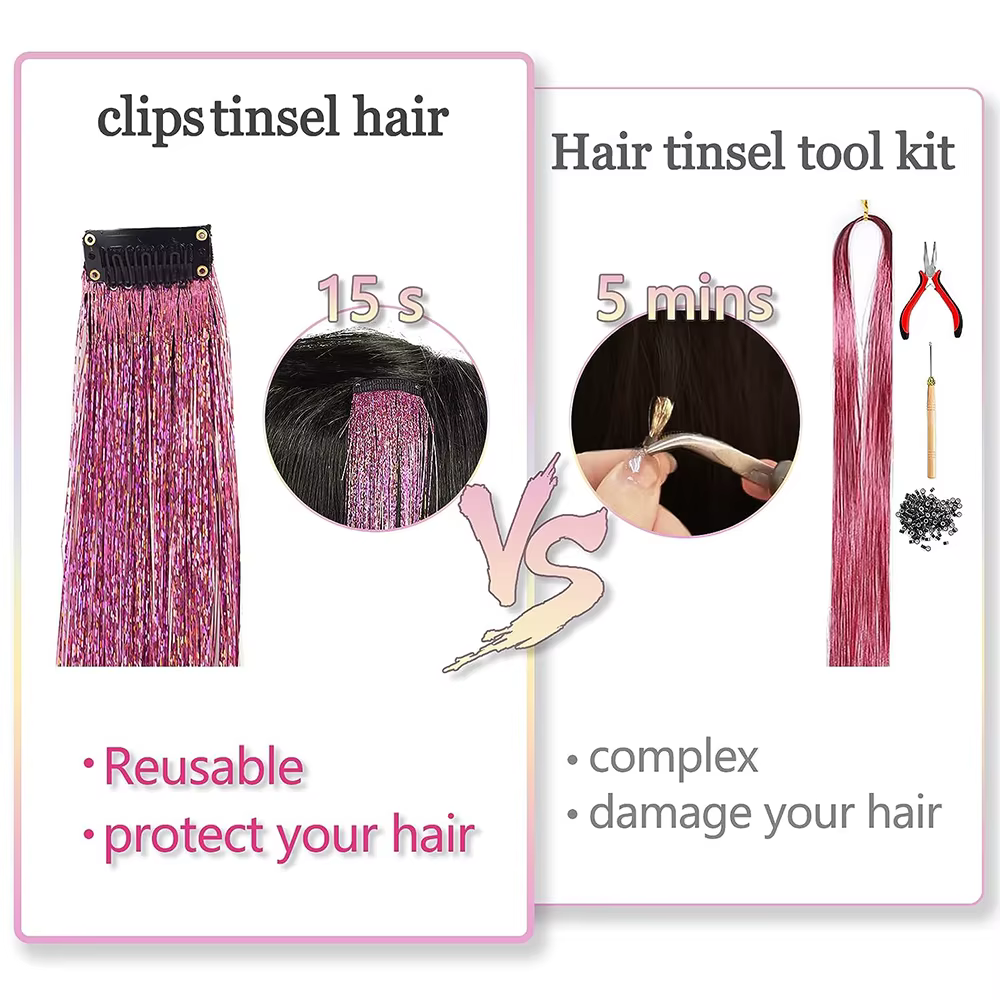 Extensions de cheveux à clipser avec clips