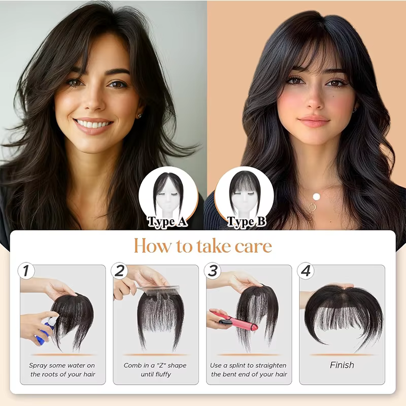 Frange de cheveux humains à clipser avec base en dentelle pour le front et les tempes