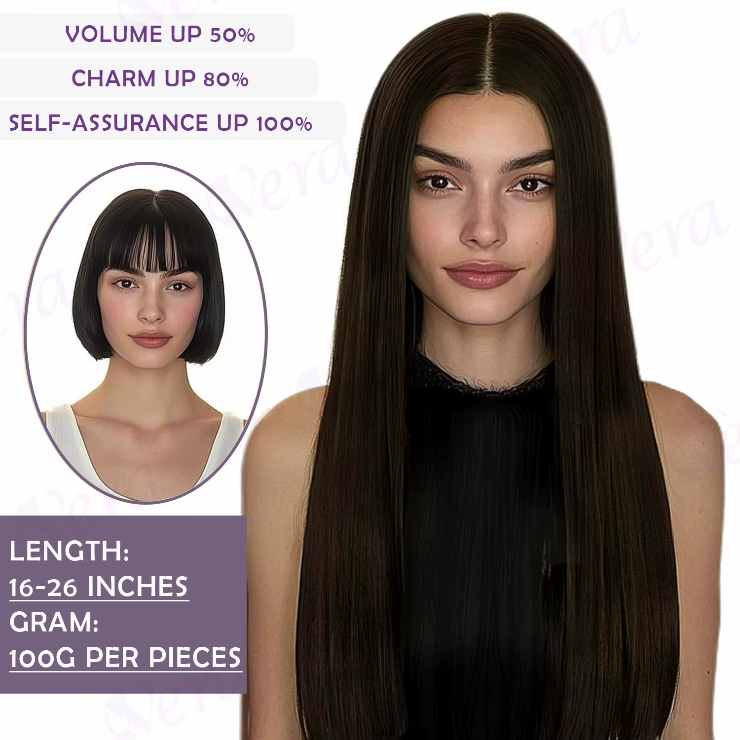 Extensions de Cheveux Humains Longs Bruns Foncés à réinitialisation