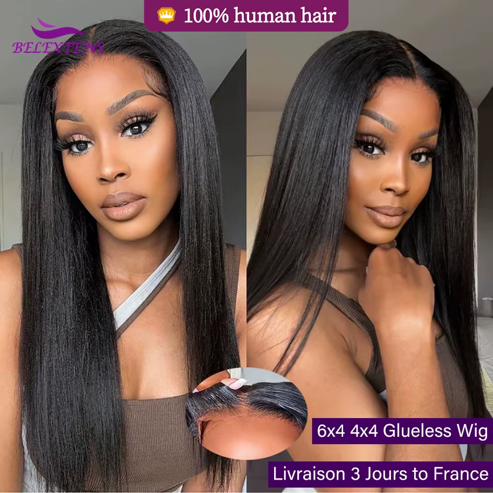 6X4 Perruques Cheveux Humains Sans Colle Prête à Porter 4X4 Glueless Wigs Human Hair Lisse Dentelle Frontale Perruque