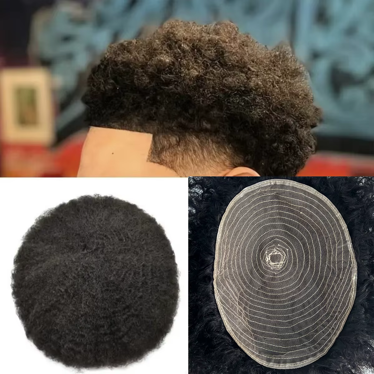 Toupet de cheveux de style afro pour hommes ou topper pour femmes postiches fabriquées à la machine 100% systèmes de