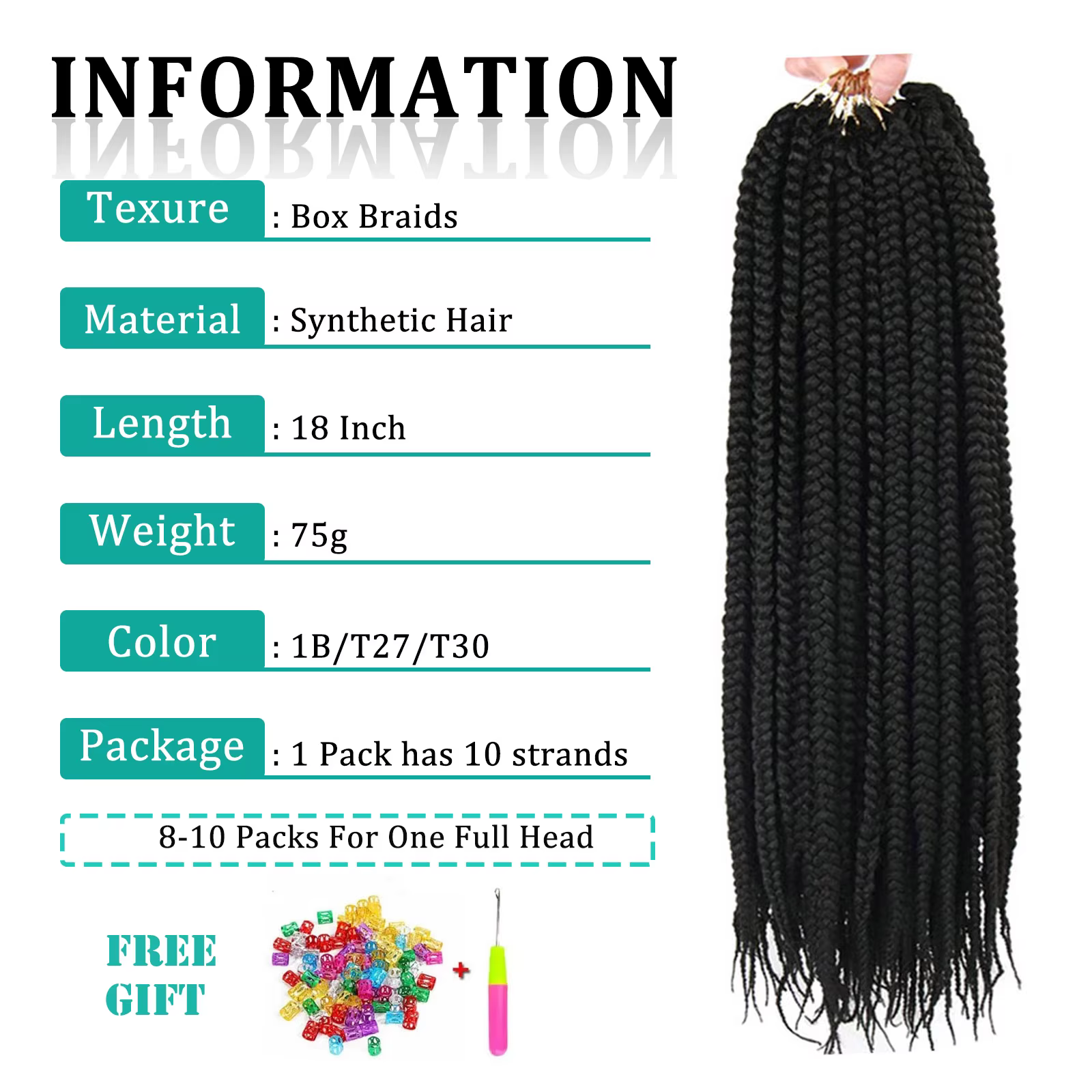 Tresses synthétiques moyennes de 18 pouces