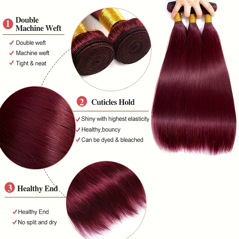 Couleur # Extensions de cheveux humains lisses bordeaux 99J