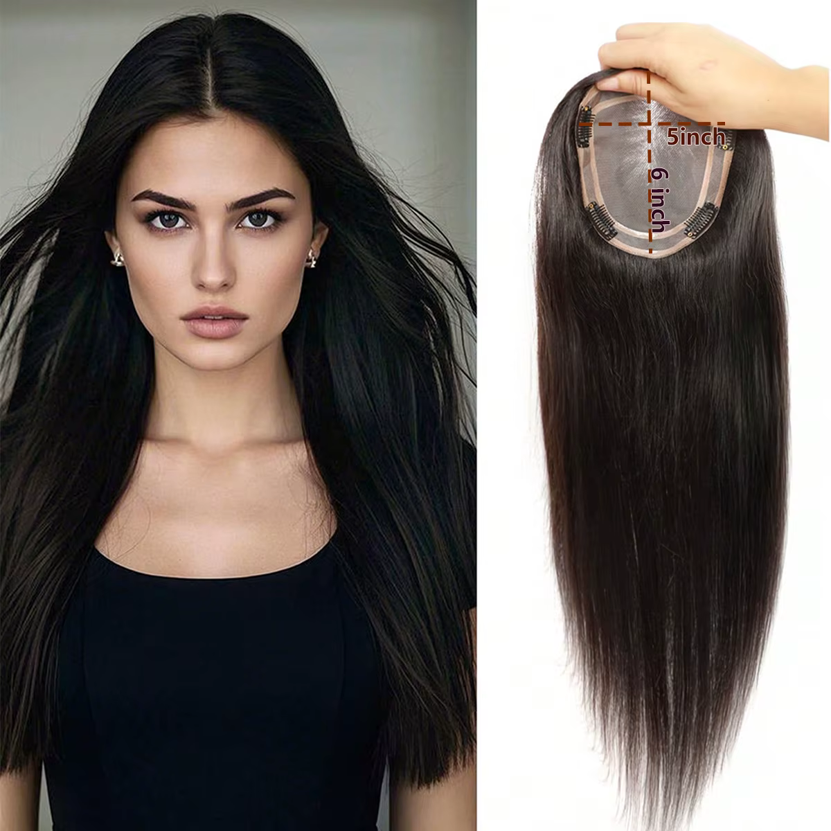 100% vrais cheveux humains Toppers pour femmes pince dans les postiches respirant 5 "x 6" grande Base Mono pour couvrir