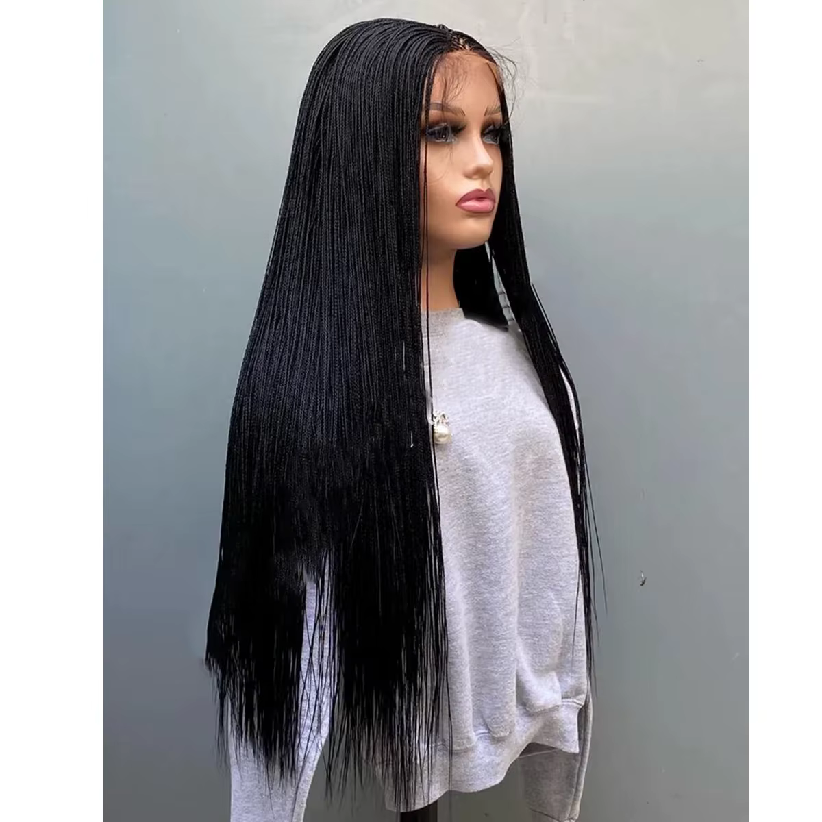Perruque tressée sans colle avec micro-tresses sur dentelle HD 5x5