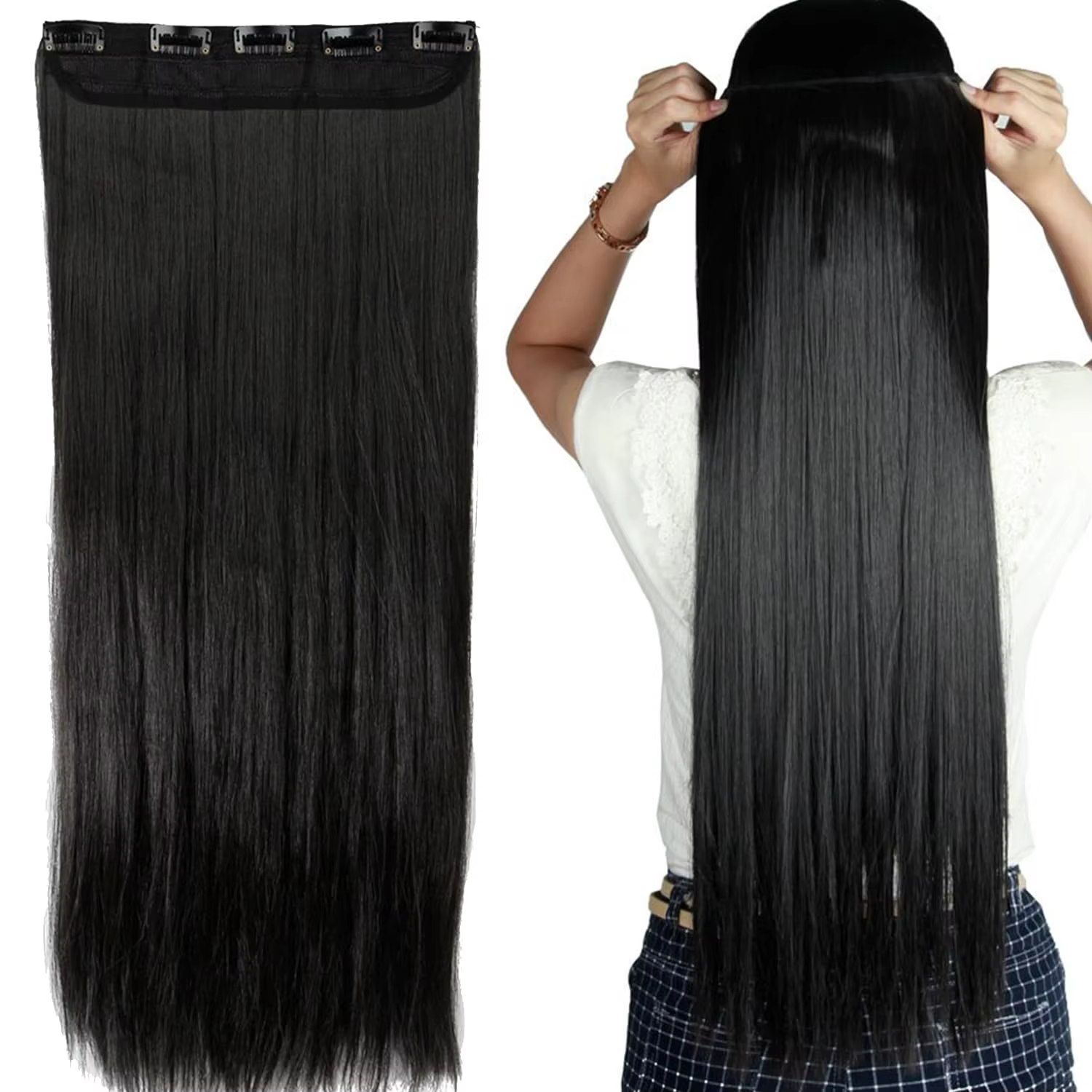 100% Clips brésiliens en une seule pièce Extension de cheveux naturel droit Remy