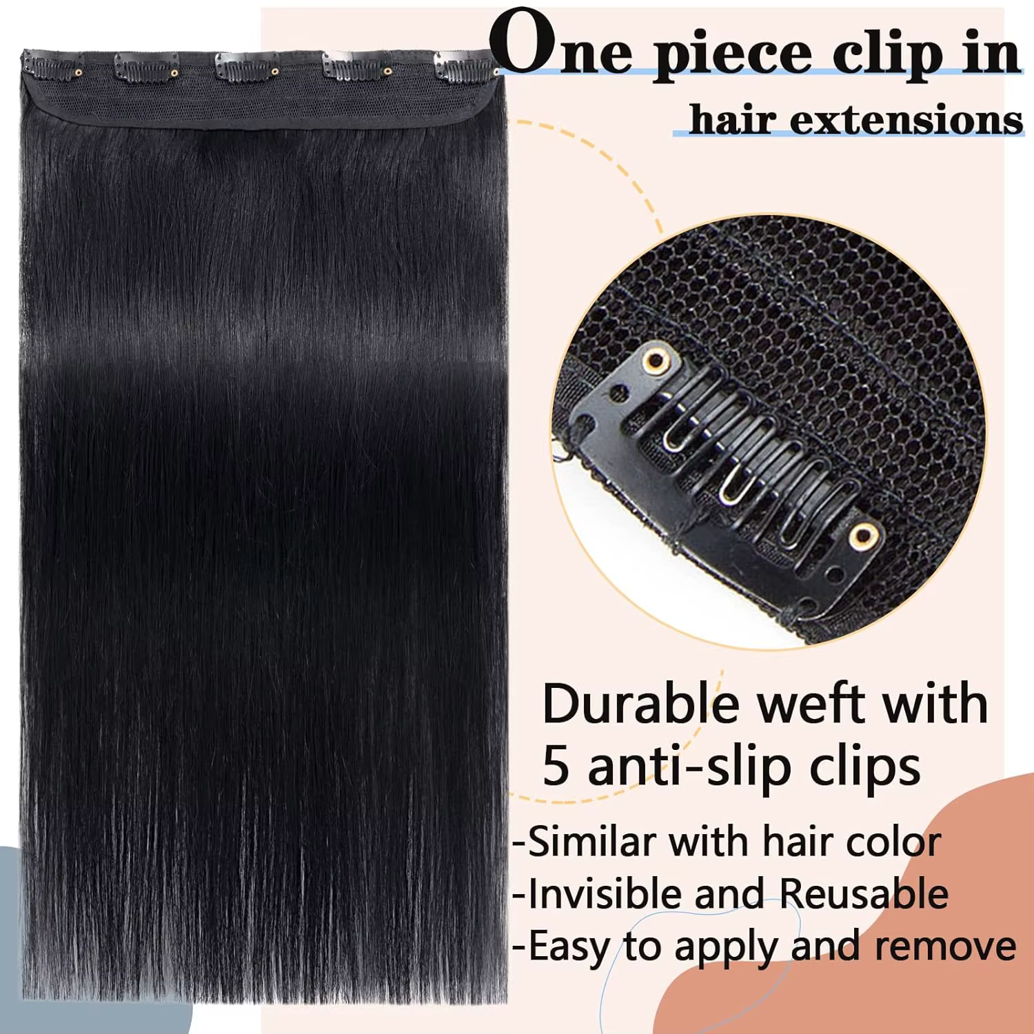 100% Clips brésiliens en une seule pièce Extension de cheveux naturel droit Remy