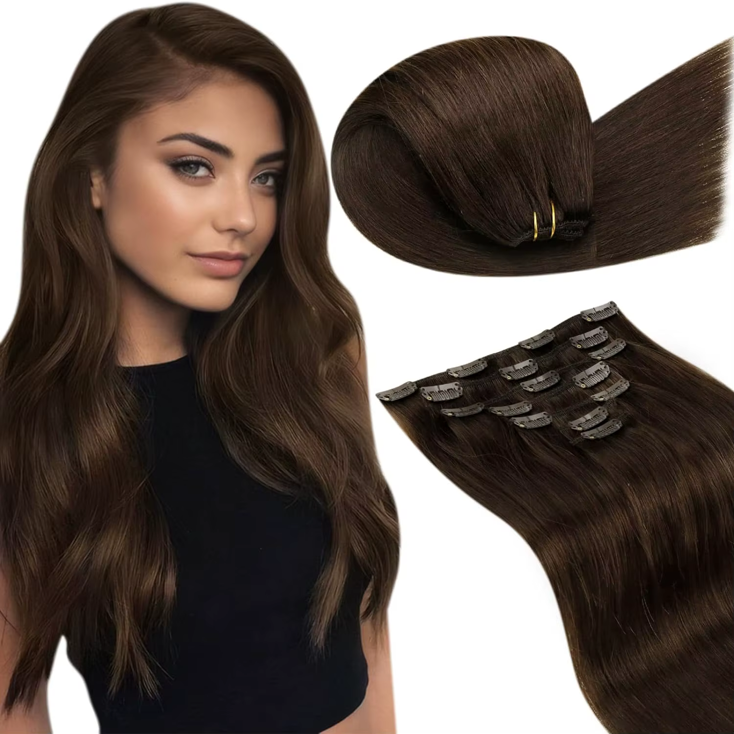 LaaTyo-Extensions de cheveux brésiliens Remy à clip
