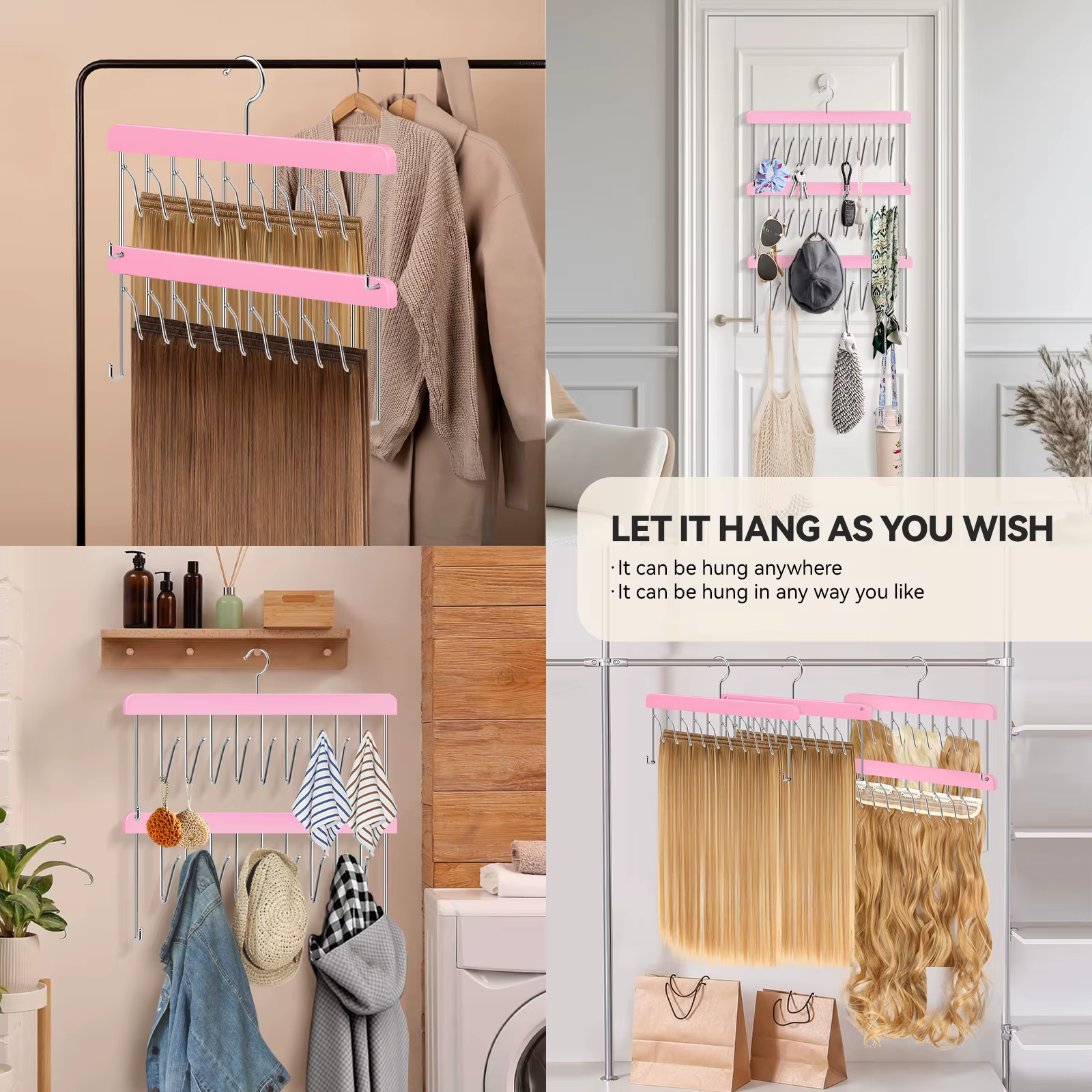 Nouveau lot de 2 supports et cintres rotatifs pour extensions de cheveux et perruques