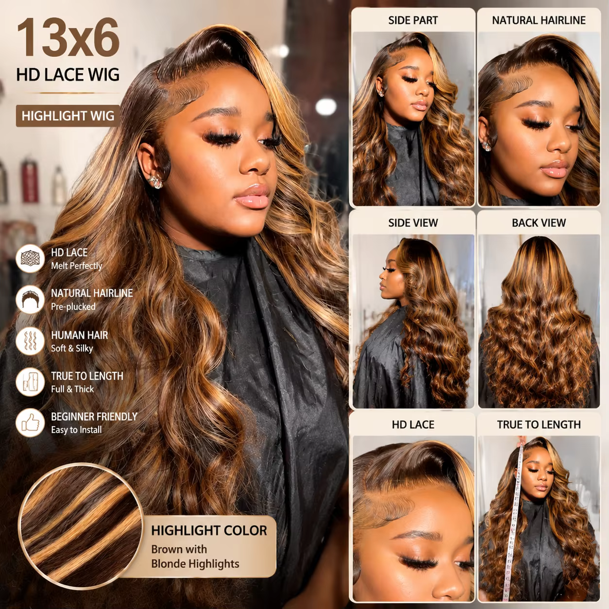 30 pouces couleur mettre en évidence perruques de cheveux humains brésilien vague de corps avant de lacet