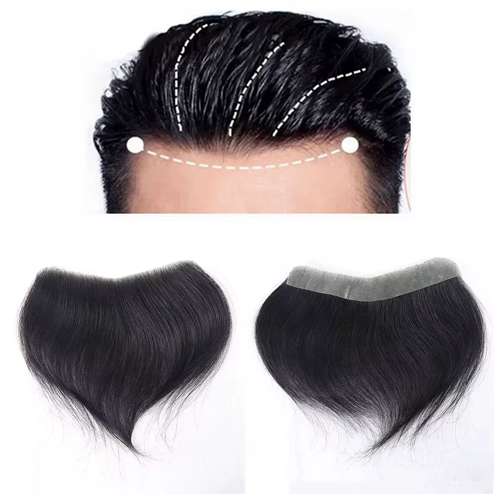 Cheveux humains naturels front délié toupet hommes prothèse capillaire peau mince postiche système de remplacement Remy