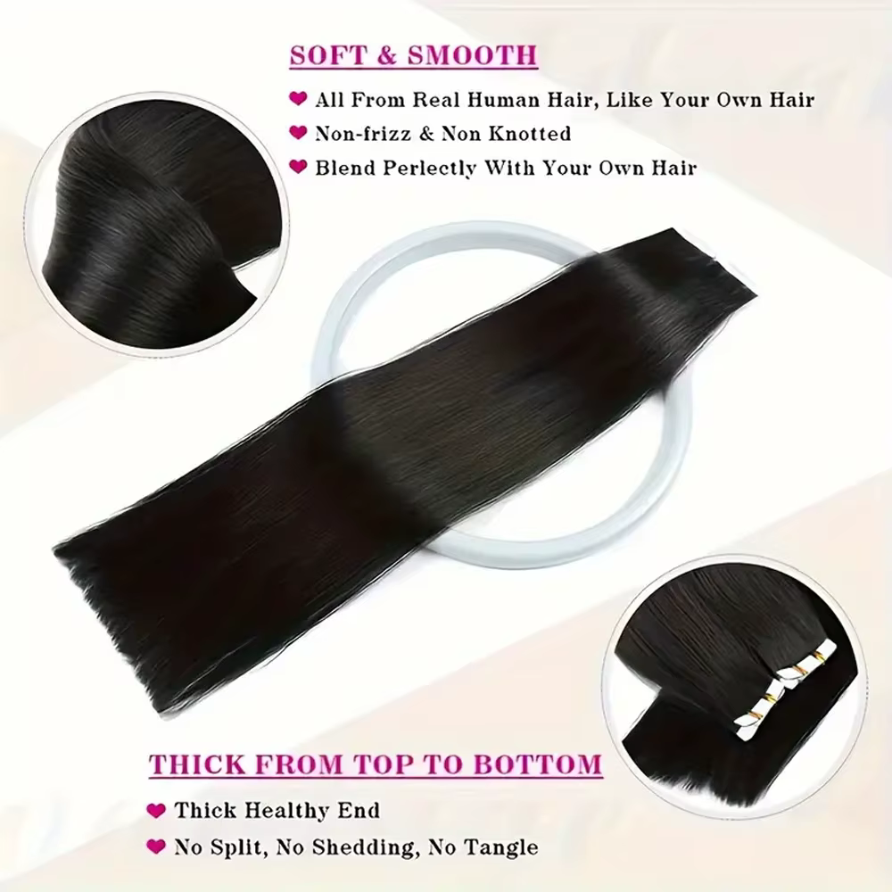 Extensions de cheveux à bandes adhésives lisses 100%