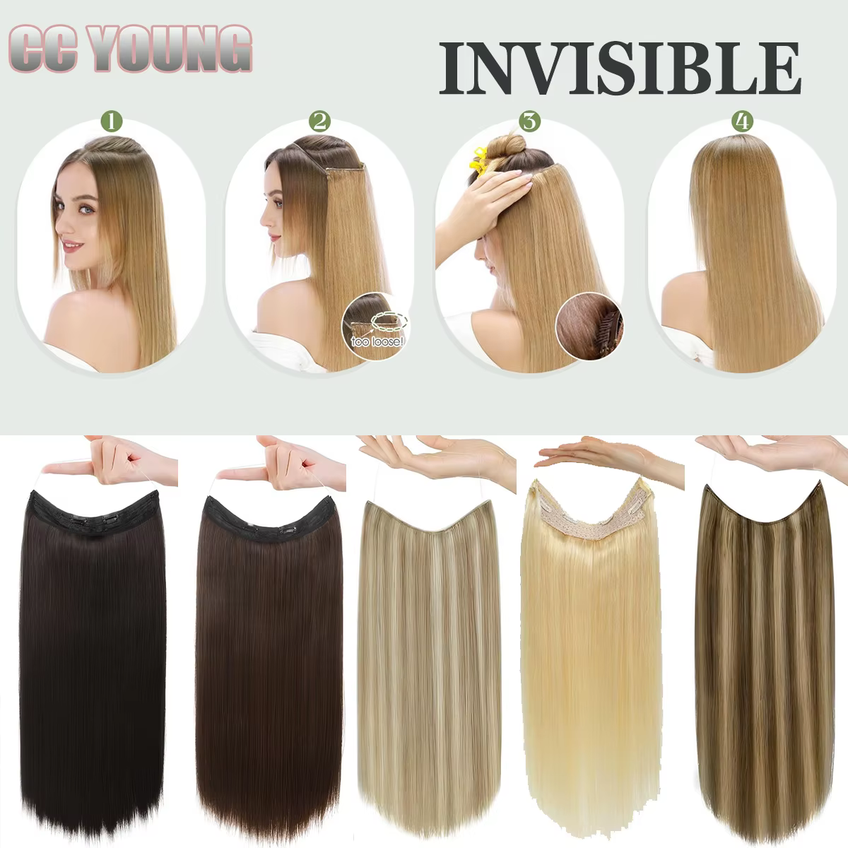 Extensions de cheveux blonds Halo de 20 pouces