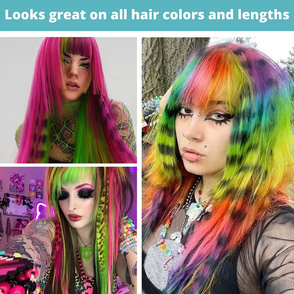 Extensions de cheveux synthétiques colorées à rayures imprimées