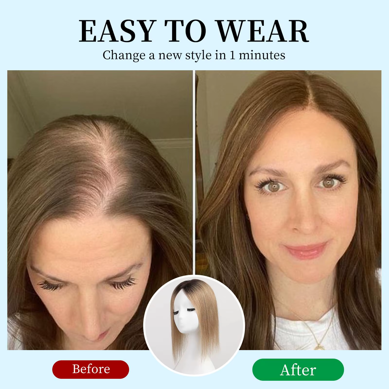 Postiche pour femmes, cheveux humains