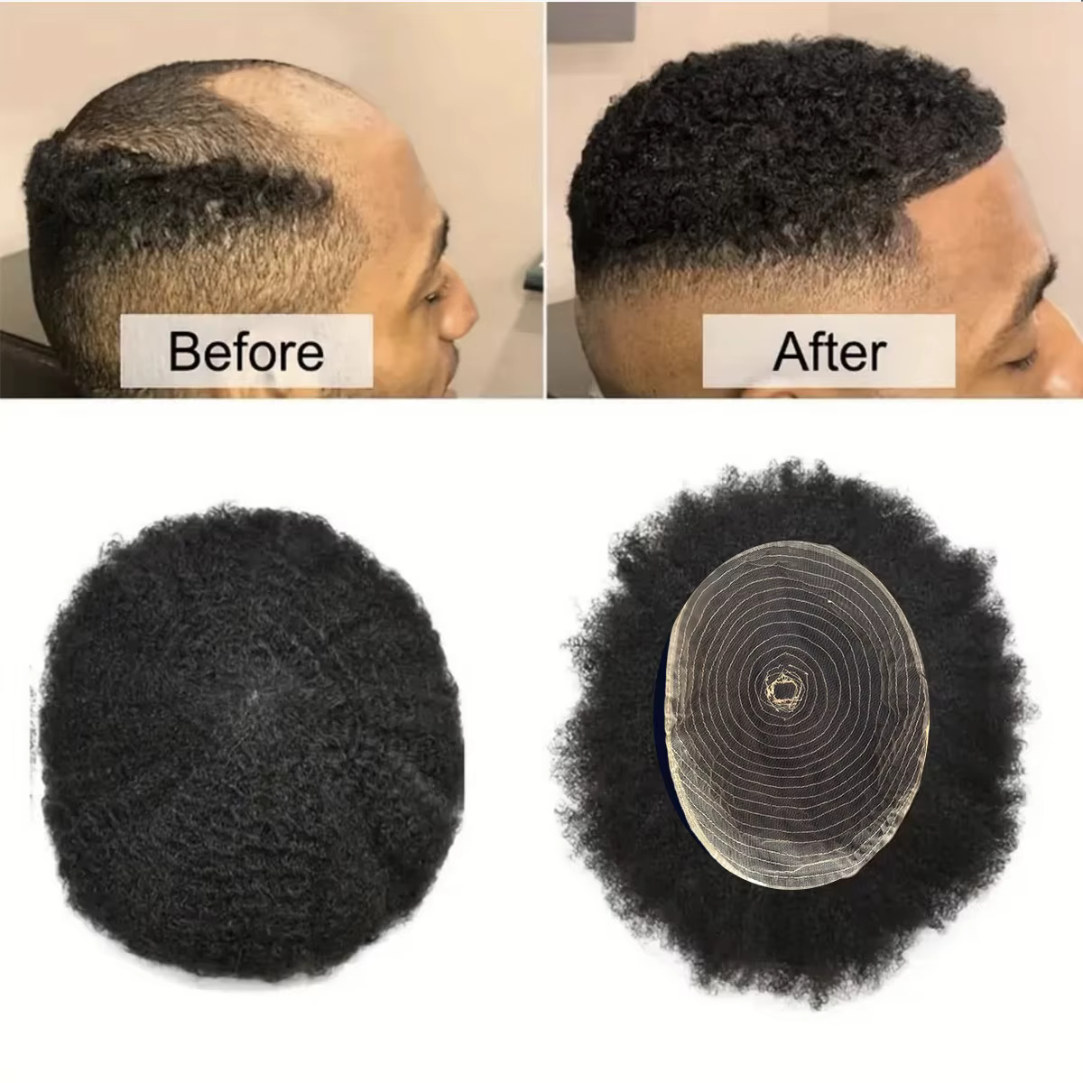 Toupet de cheveux de style afro pour hommes ou topper pour femmes postiches fabriquées à la machine 100% systèmes de