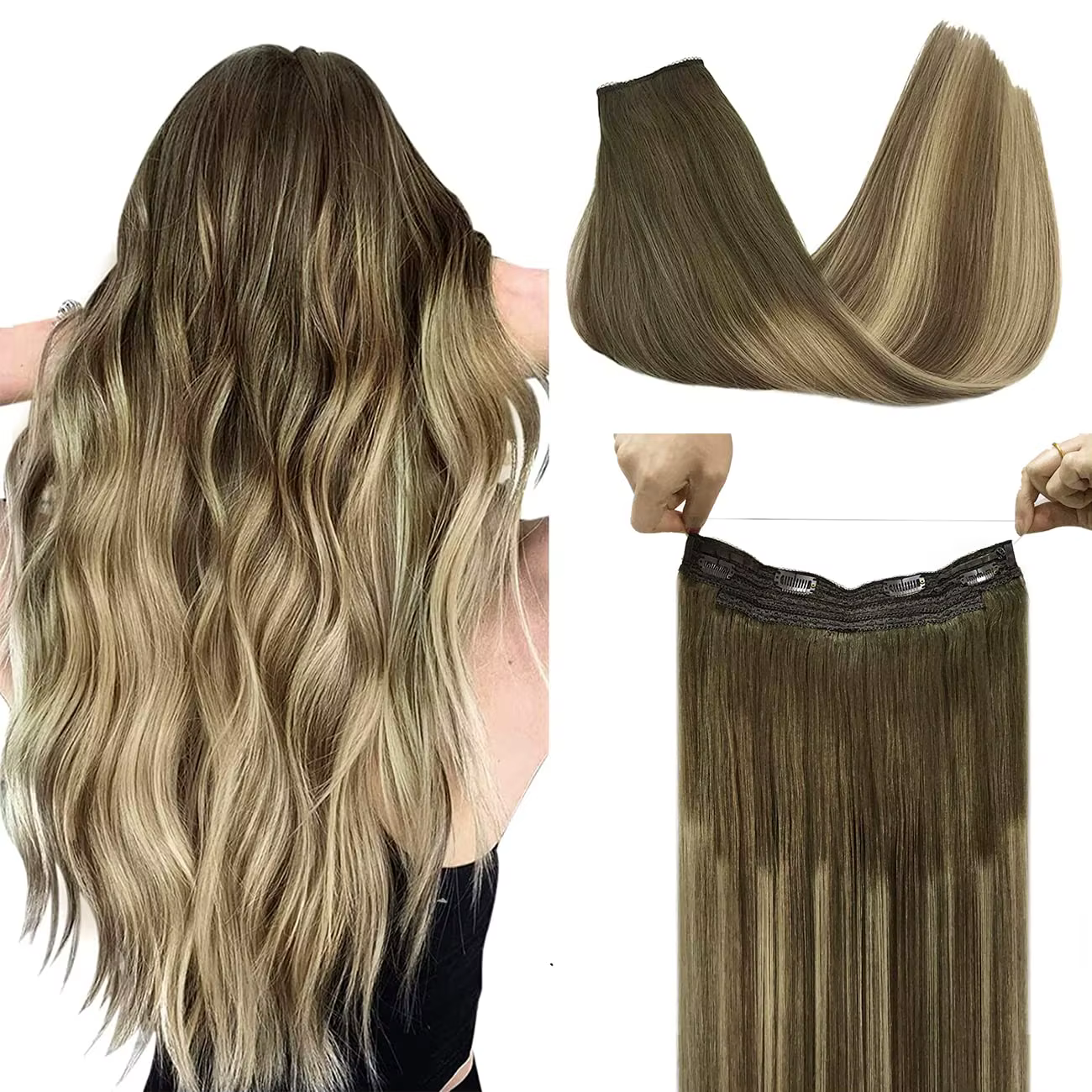 Extensions de cheveux humains naturels fil Invisible