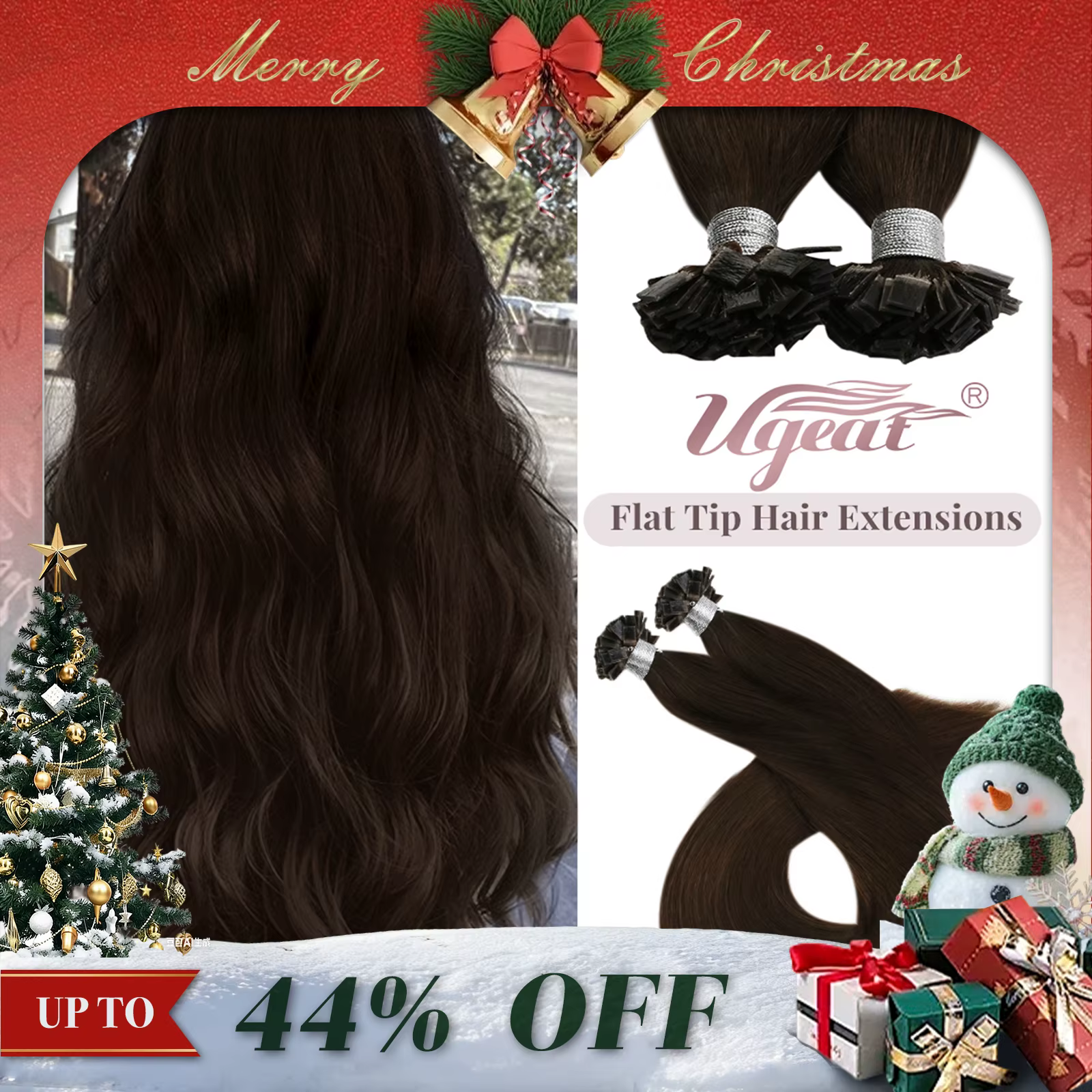 Ugeat Extensions de cheveux à pointe plate