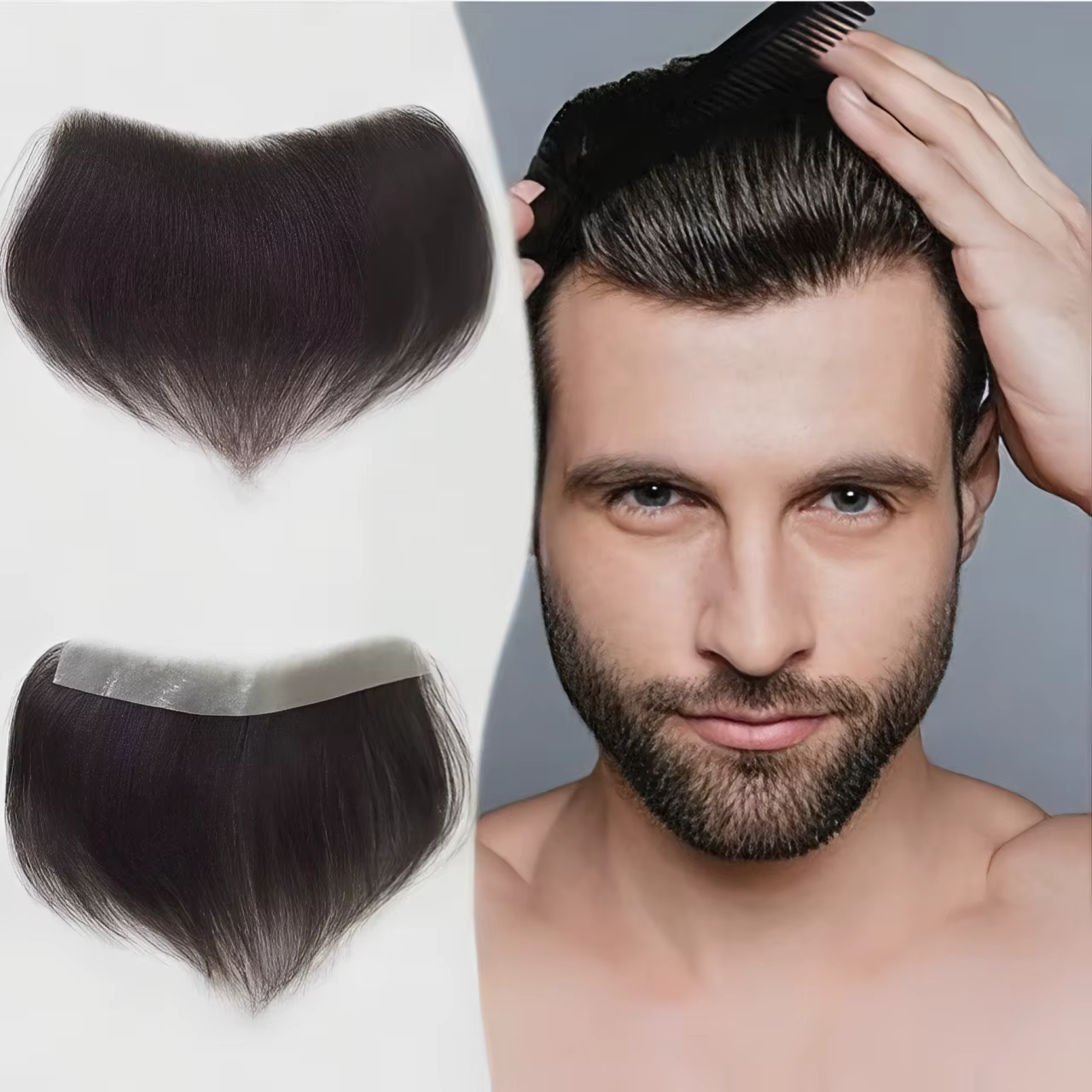 Fronte délié toupet pour hommes haute densité peau de cheveux humains PU