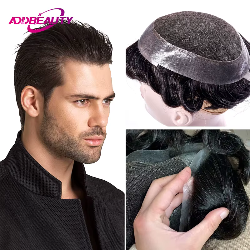 Perruque Naturelle Ondulée Indienne pour Homme