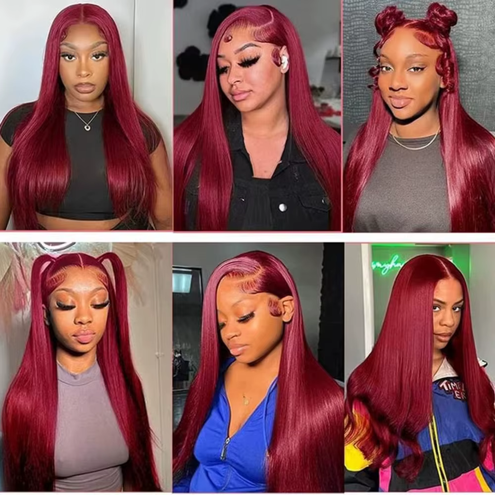 Couleur # Extensions de cheveux humains lisses bordeaux 99J
