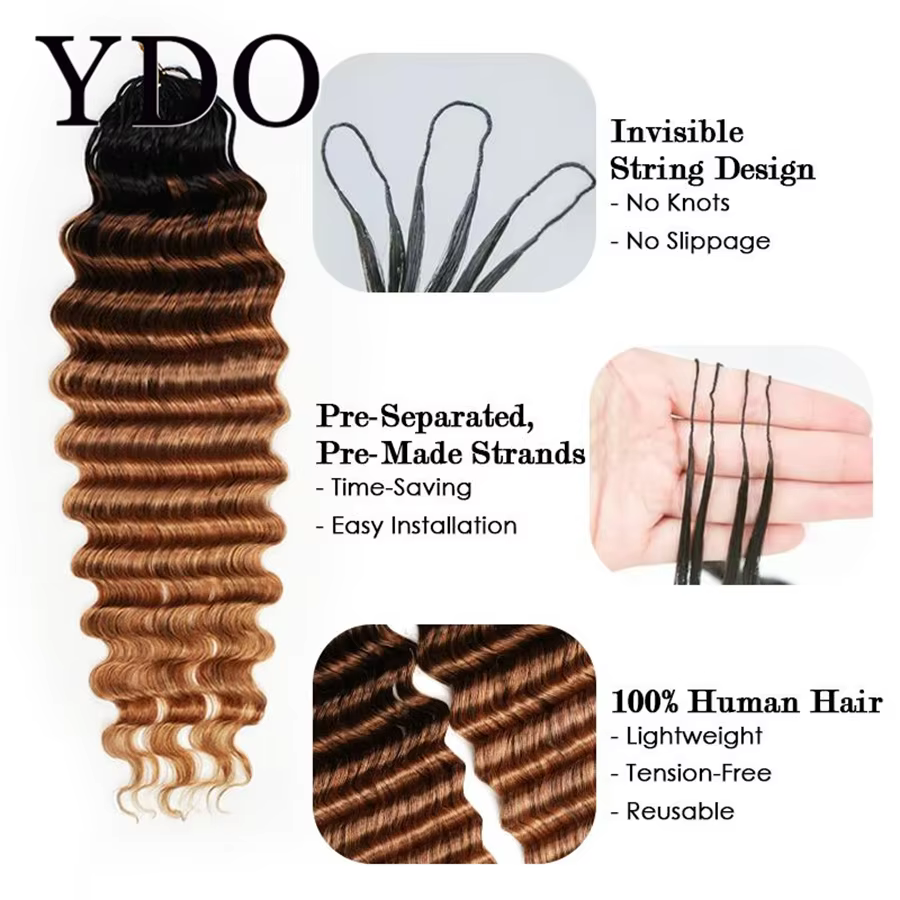 Extensions de cheveux au crochet pré-séparées 1b/ # 4/ # 27 Ombre Blonde Color Deep Wave Protective Style Miracle Knots Human Hair