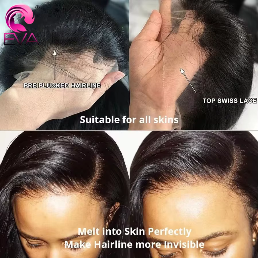 Perruques sans colle en cheveux naturels ondulés